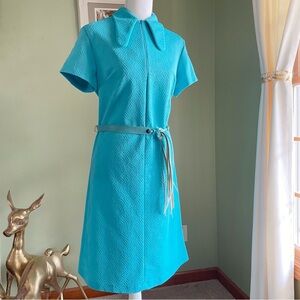 Vintage 60s/70s Groovy Dog Ear Collar Blue Dress